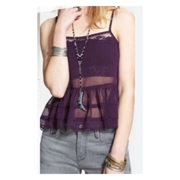 Free People Intimately Purple Sheer Lace Cami Top Lightweight Women's Sz Medium - Picture 1 of 9